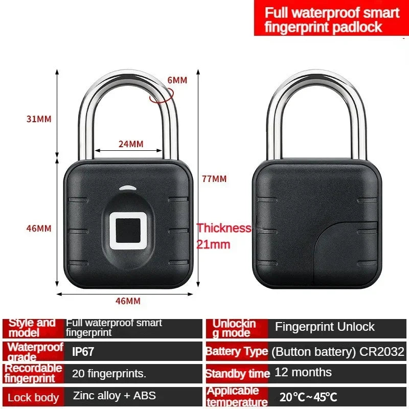 Outdoor Smart Fingerprint Padlock – Rust-Proof, Waterproof Electronic Padlock