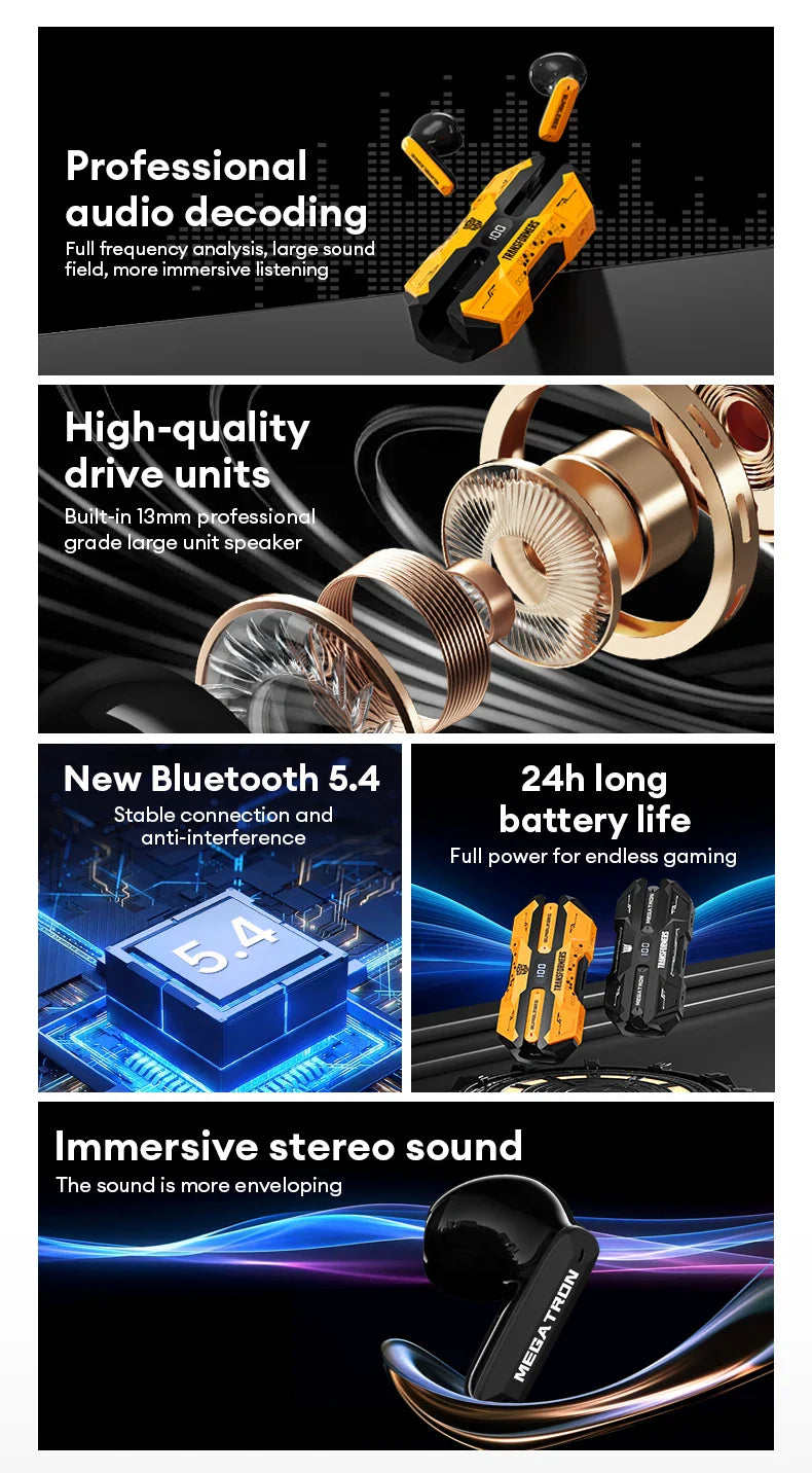 TRANSFORMERS Bluetooth Gaming Headset – TF-T51, LED, Wireless with AI Features