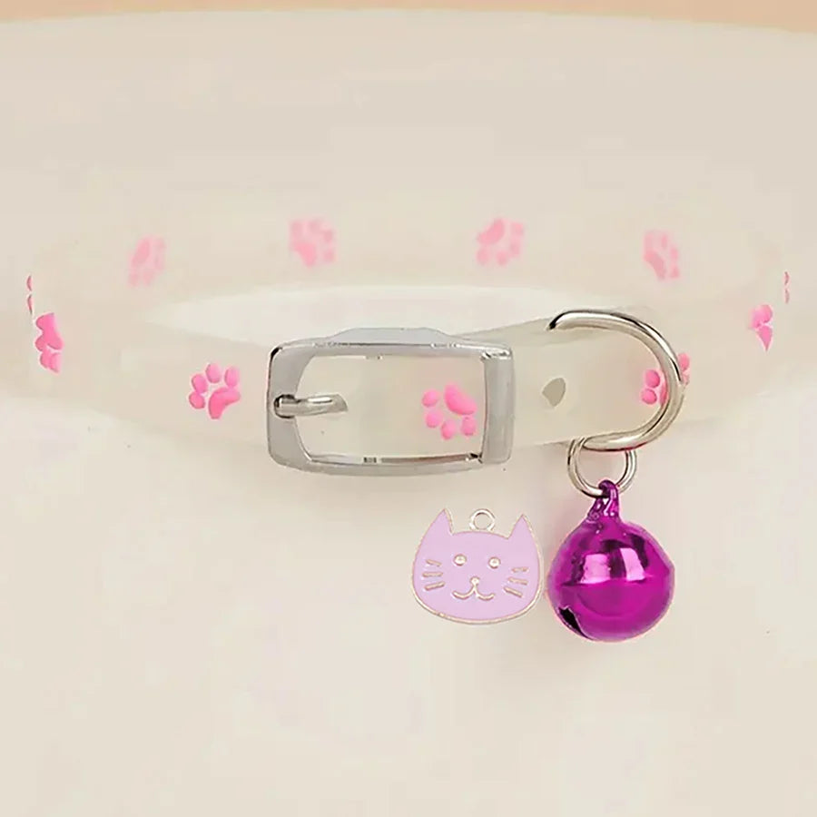 Cat Collar Glow in the Dark Footprint Cute Charms Adjustable Luminous Pet Collar for Kitten Chihuahua Night Walking Camping