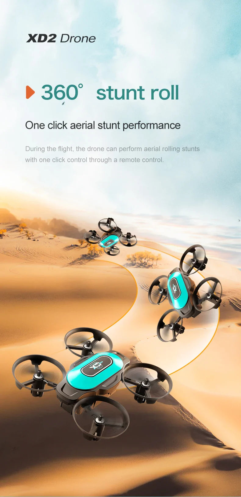 360° Stunt Mini RC Drone XD2 – One-Click Takeoff, Landing & Stable Hovering