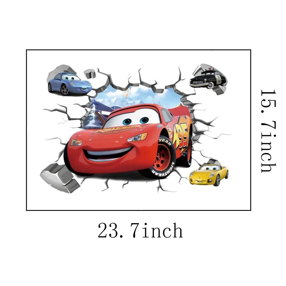 3D Brokenwall Lightning McQueen Cartoom Cars Wall Decor Decals For Boy Bedroom Kid Room Wallpaper Poster Mural Wall Stickers