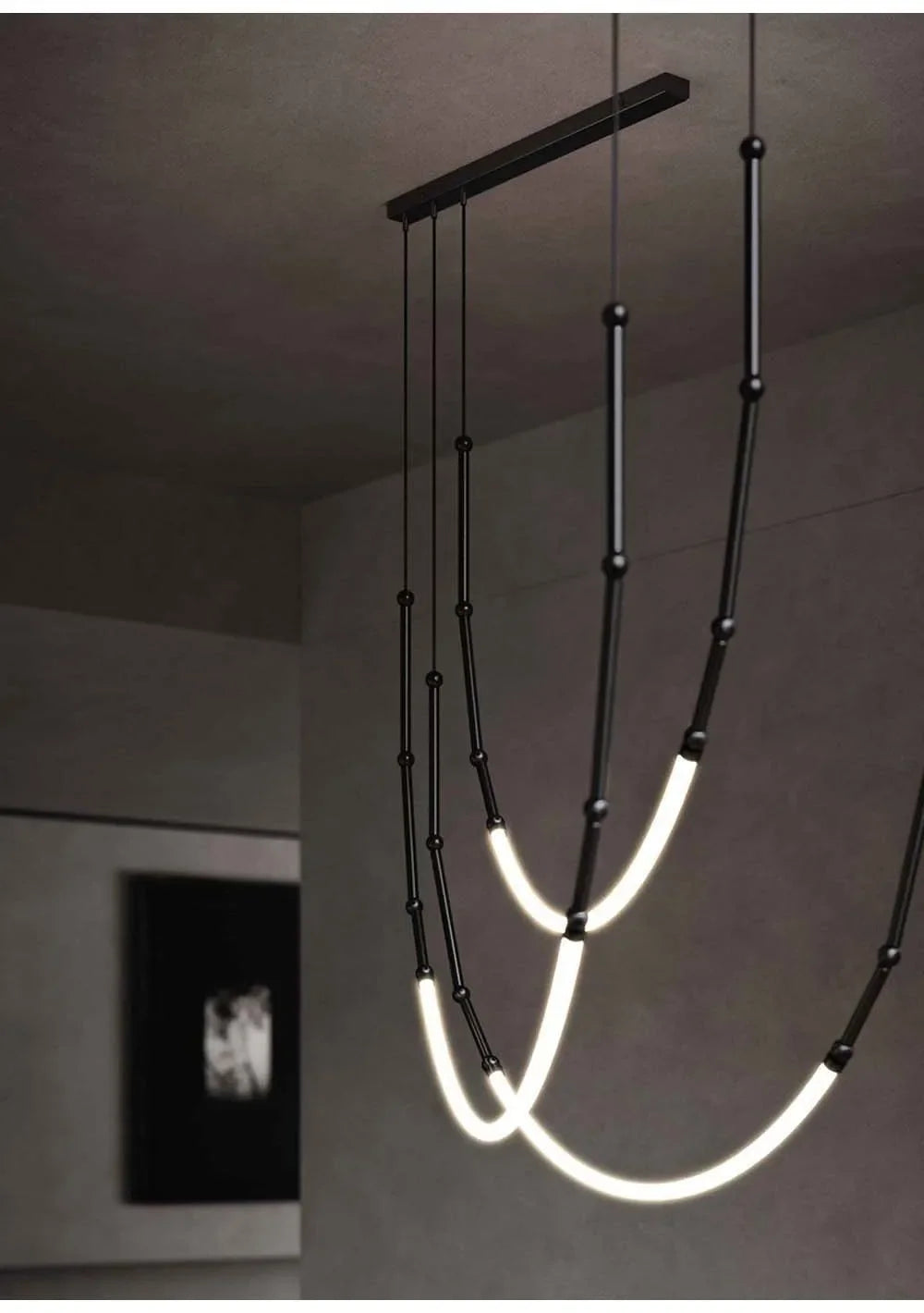 Leda curve chandelier Metal Hose Black linear lamp for Living Room Center Table designer lamp Home Decor staircase lighting