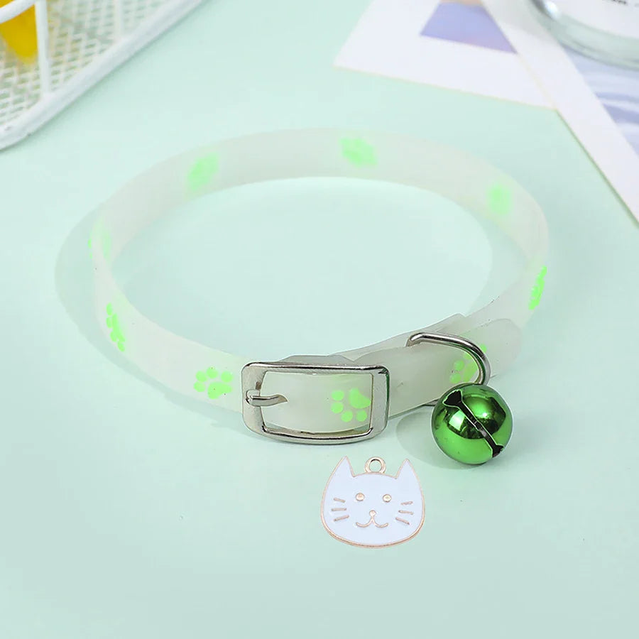 Cat Collar Glow in the Dark Footprint Cute Charms Adjustable Luminous Pet Collar for Kitten Chihuahua Night Walking Camping