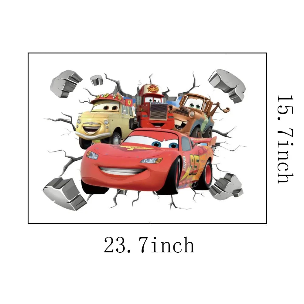 3D Brokenwall Lightning McQueen Cartoom Cars Wall Decor Decals For Boy Bedroom Kid Room Wallpaper Poster Mural Wall Stickers