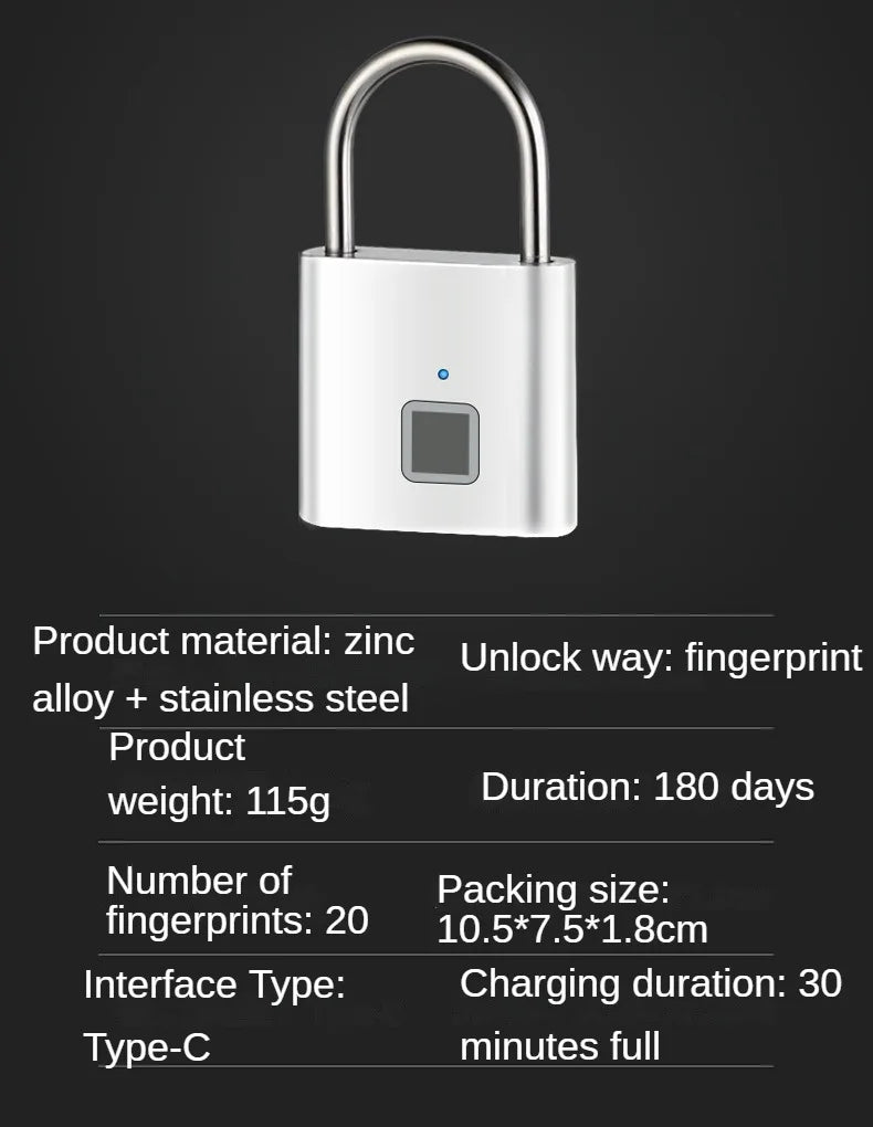 Outdoor Smart Fingerprint Padlock – Rust-Proof, Waterproof Electronic Padlock