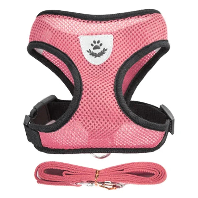 Adjustable Cat & Dog Harness Vest – Mesh Walking Leash for Small & Medium Pets