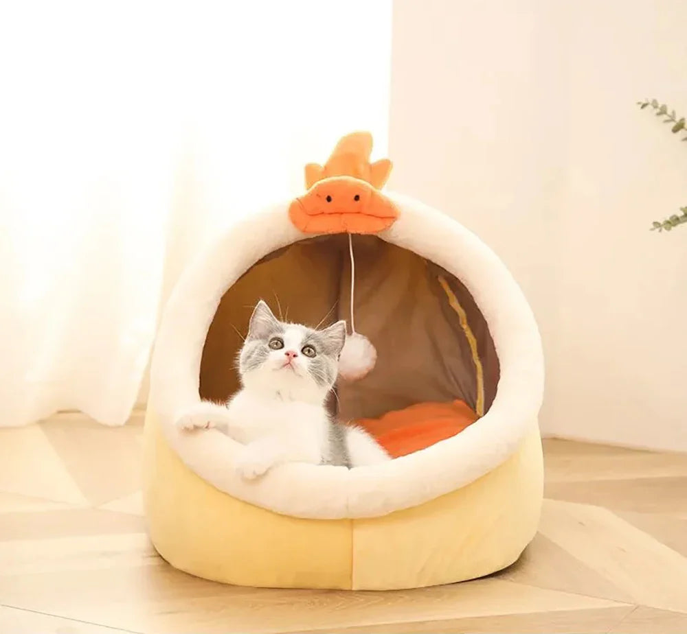 Deep Sleep Foldable Cat Bed – Cartoon Cave Bed for Small Dogs & Cats