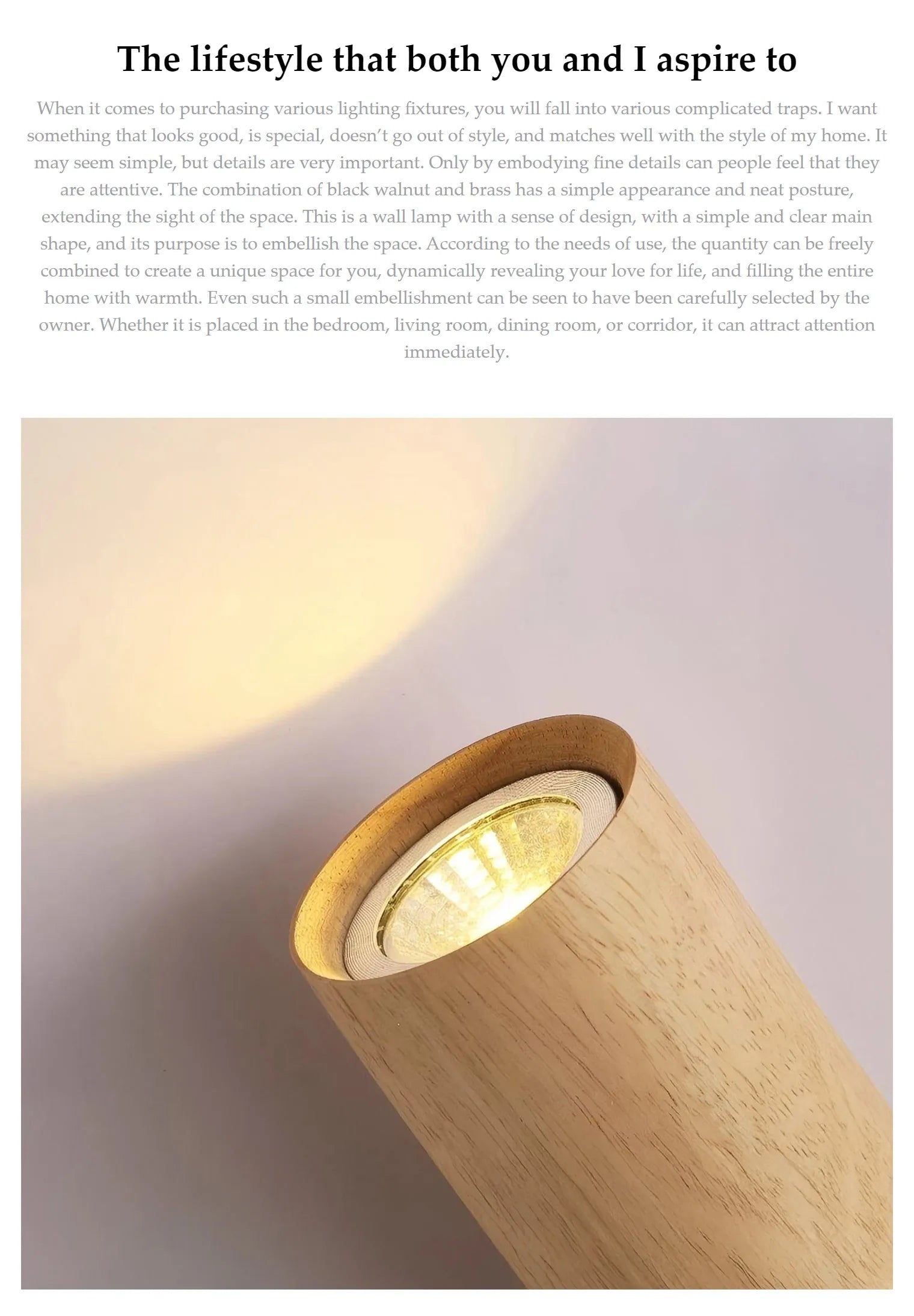 Cylinder Oak Wooden Color Glow top and bottom, Wabi-sabi Minimalist Style, Wall Sconce light for Living, Bedroom bedside, Study