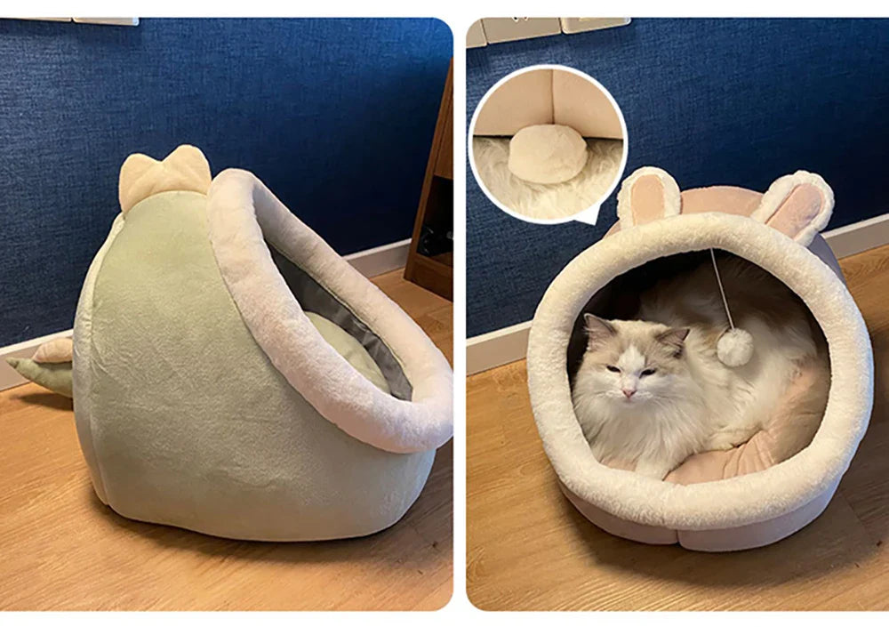 Deep Sleep Foldable Cat Bed – Cartoon Cave Bed for Small Dogs & Cats