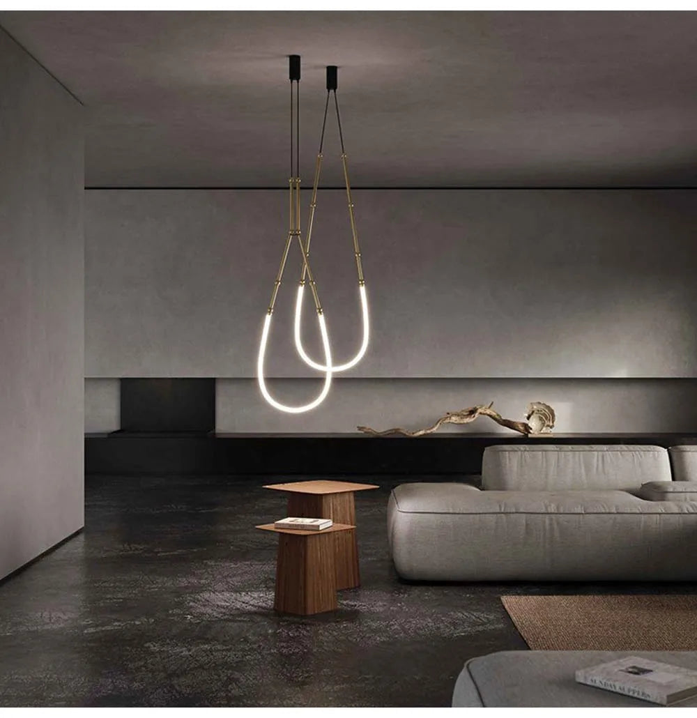Leda curve chandelier Metal Hose Black linear lamp for Living Room Center Table designer lamp Home Decor staircase lighting