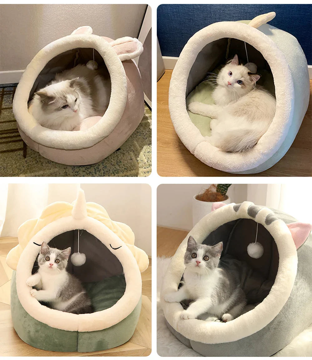 Deep Sleep Foldable Cat Bed – Cartoon Cave Bed for Small Dogs & Cats